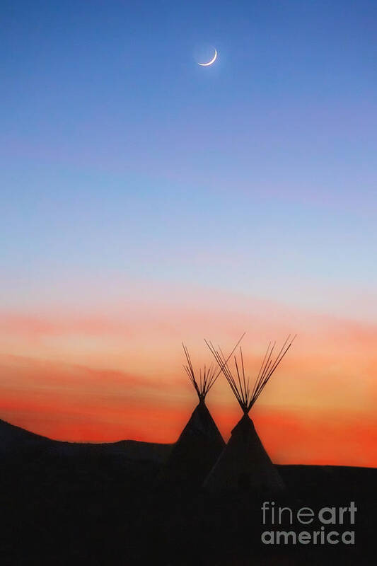 Taos Art Print featuring the photograph New Moon with Two Tipis by Elijah Rael