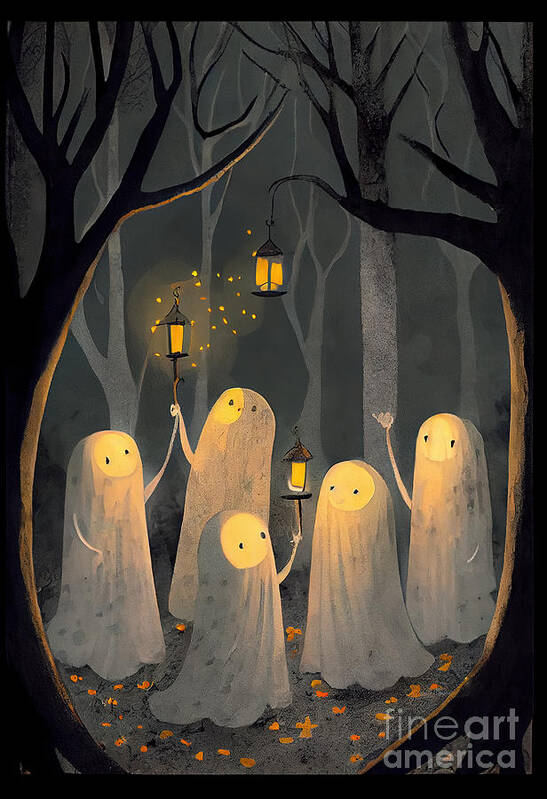 Ghost Art Print featuring the painting Night Ghost Forest Parade by N Akkash