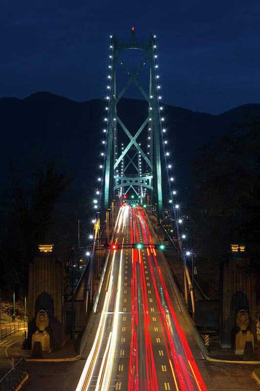 Autumn Art Print featuring the photograph Night Lights on the Lions Gate by Michael Russell