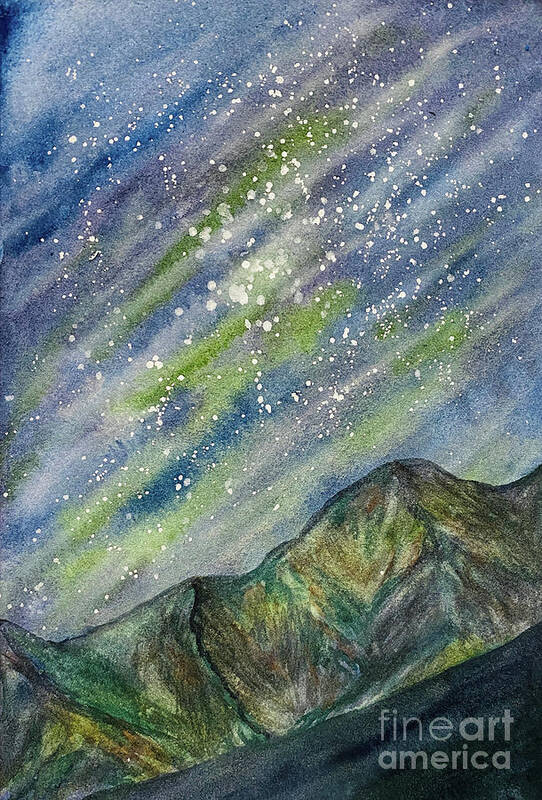 Northern Lights Art Print featuring the painting Northern Lights Obstruction Point by Lisa Neuman