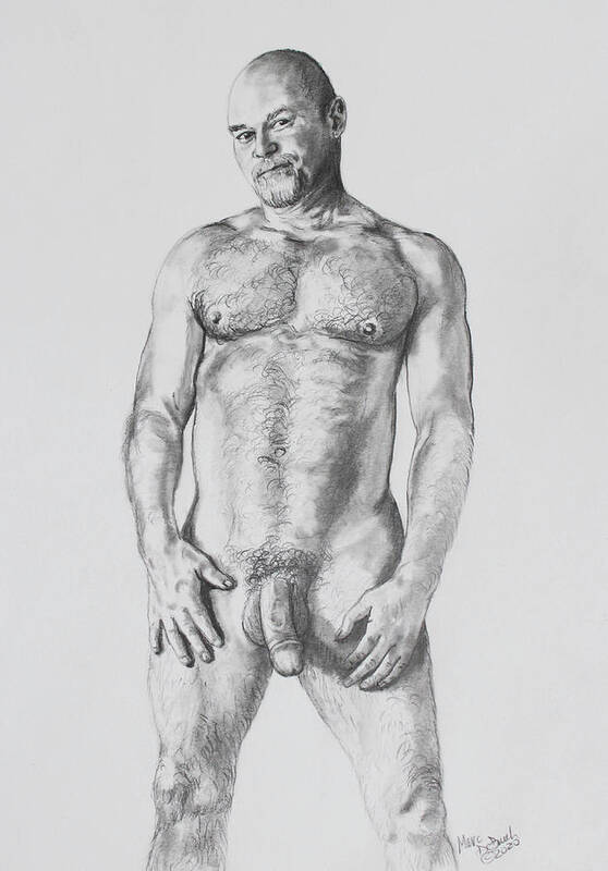 Male Nude Art Print featuring the drawing Nude Self Portrait Sketch by Marc DeBauch