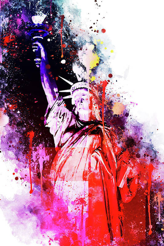 Fine Art Art Print featuring the mixed media NYC Watercolor Collection - Liberty Colors by Philippe HUGONNARD