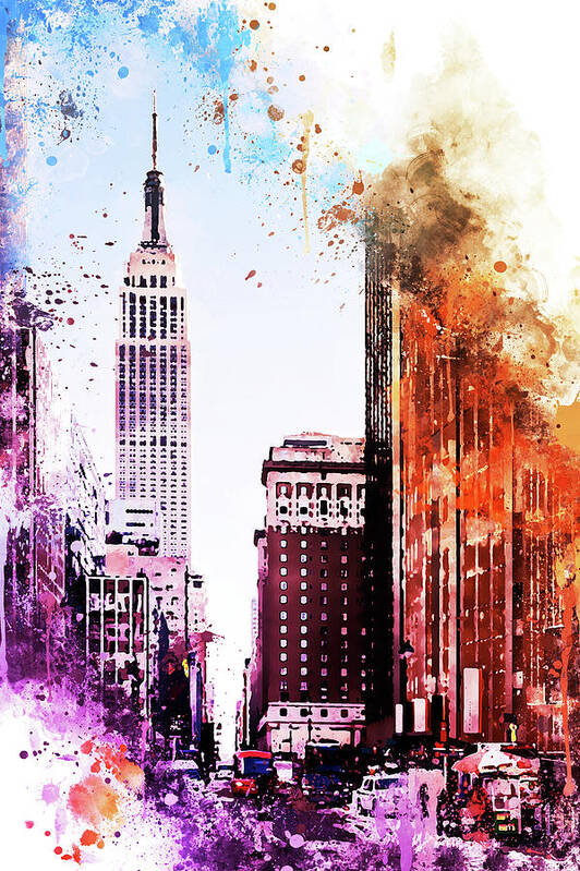 Fine Art Art Print featuring the painting NYC Watercolor Collection - Pink Empire by Philippe HUGONNARD