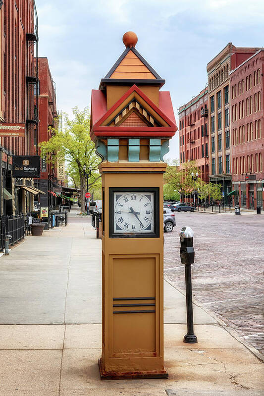 Street Clock Art Print featuring the photograph Old Market Street Clock - Omaha by Susan Rissi Tregoning