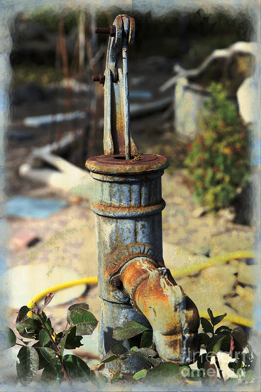 Garden Art Print featuring the mixed media Old Pump in Garden by Kae Cheatham