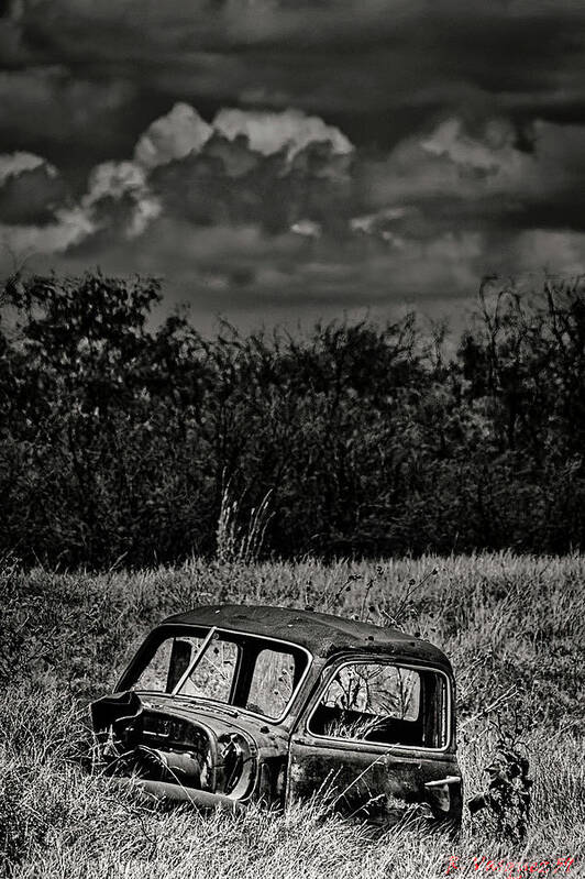 Car Art Print featuring the photograph Old Truck Cab In Field by Rene Vasquez