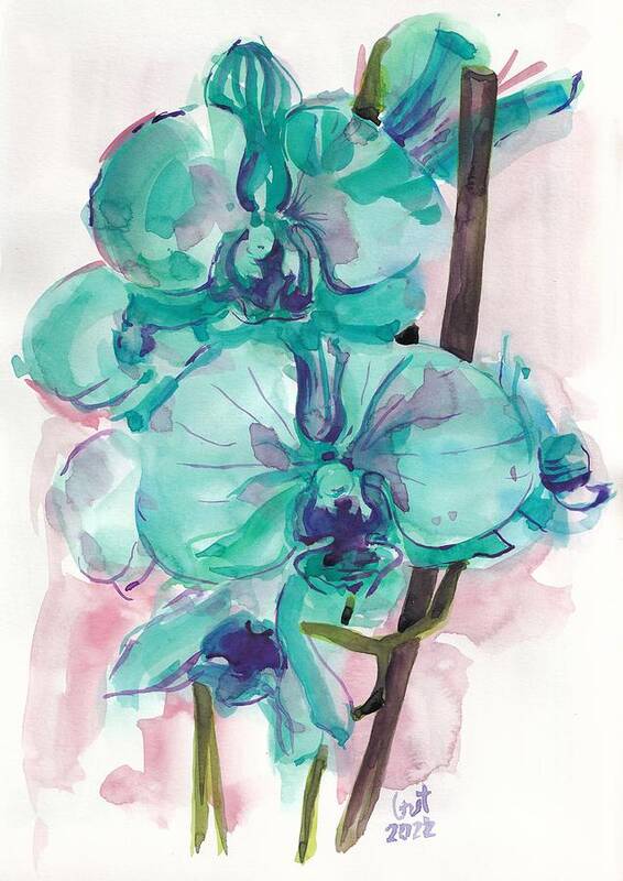 Watercolor Art Print featuring the painting Orchids by George Cret