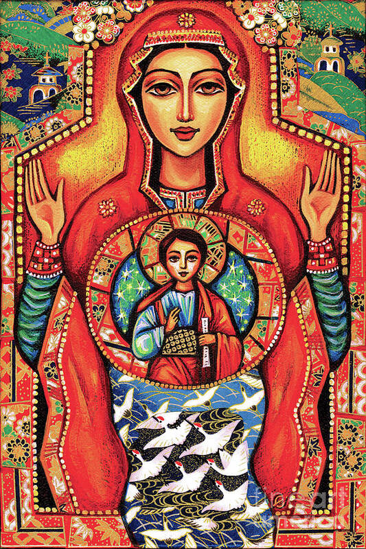 Mother And Child Art Print featuring the painting Our Lady of the Sign by Eva Campbell