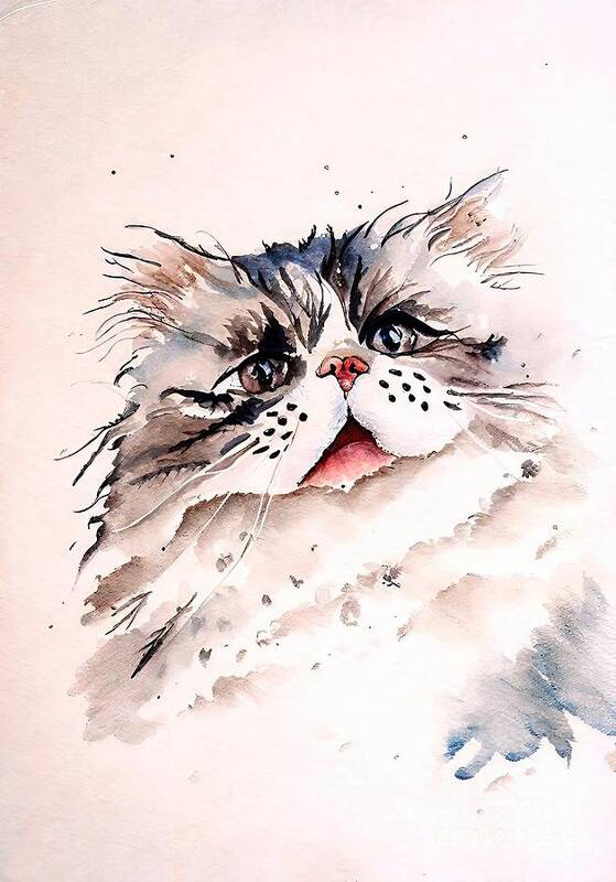 Cute Art Print featuring the painting Painting Cute Cat Portrait cute white fur portrai by N Akkash