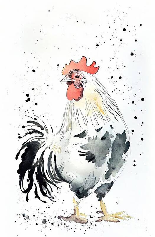 Illustration Art Print featuring the painting Painting Rooster Farmhouse Painting Bird Watercol by N Akkash