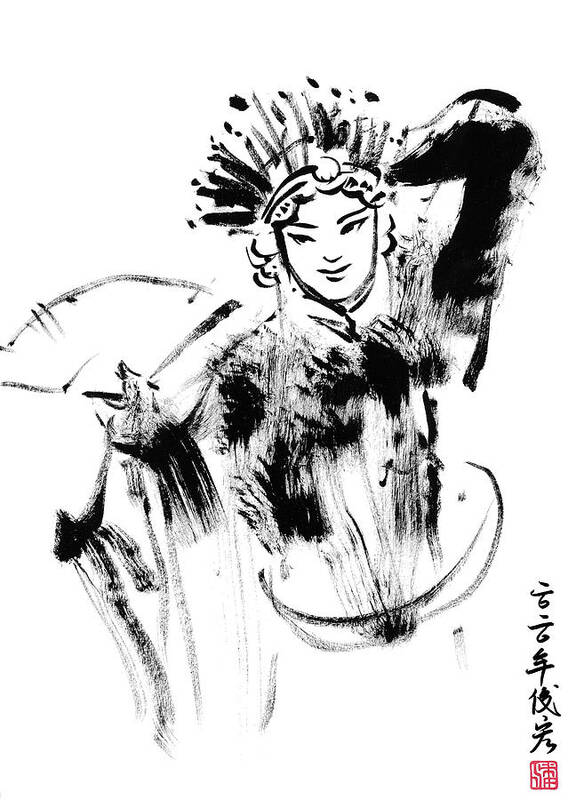 Horse Art Print featuring the drawing Peking Opera dancer actor-4- Arttopan Zen Freehand Chinese painting-Buddhist mood by Artto Pan