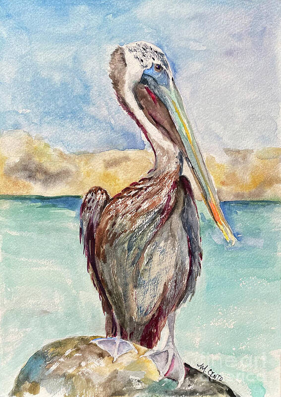 Pelican Art Print featuring the painting Pelican #1 by Mafalda Cento