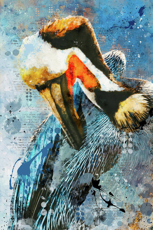 Pelican Art Print featuring the mixed media Pelican Mixed Media by Bonny Puckett