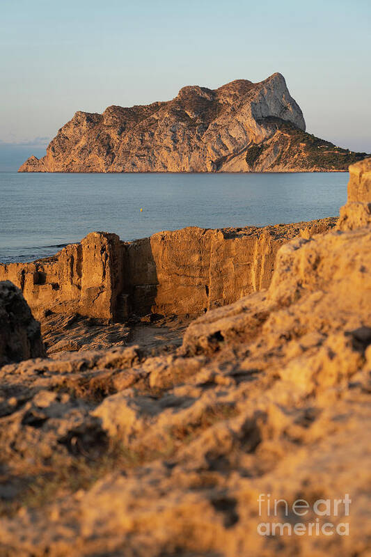 Mediterranean Coast Art Print featuring the photograph Penon de Ifach and quarry on the Mediterranean Sea 2 by Adriana Mueller