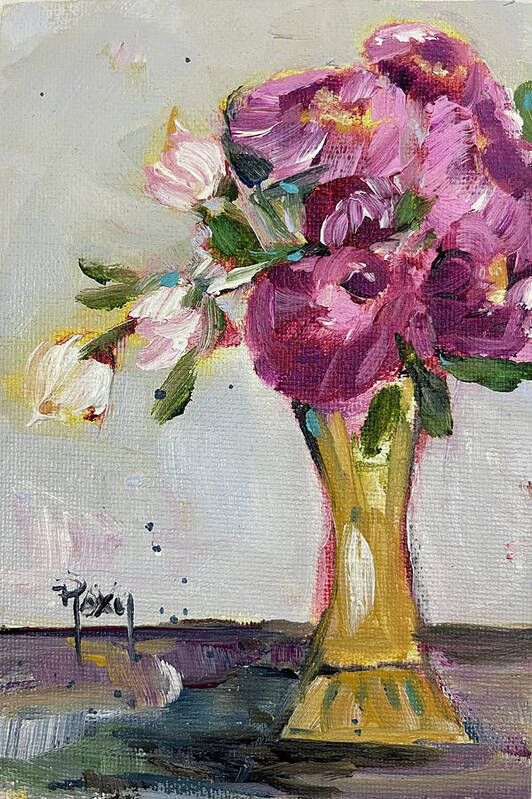 Peonies Art Print featuring the painting Peonies in a Yellow Vase by Roxy Rich