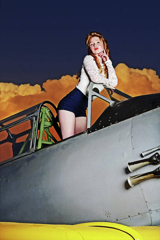 Woman Art Print featuring the photograph Pinup and Planes #8 by Steve Templeton