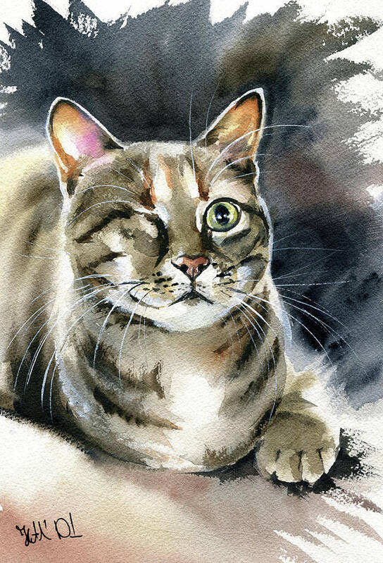 Cats Art Print featuring the painting Princess Raya Tabby Cat Painting by Dora Hathazi Mendes