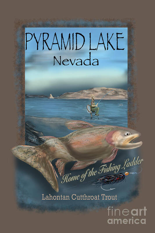 Fly Fishing Art Print featuring the digital art Pyramid Lake Fishing by Ladder by Doug Gist