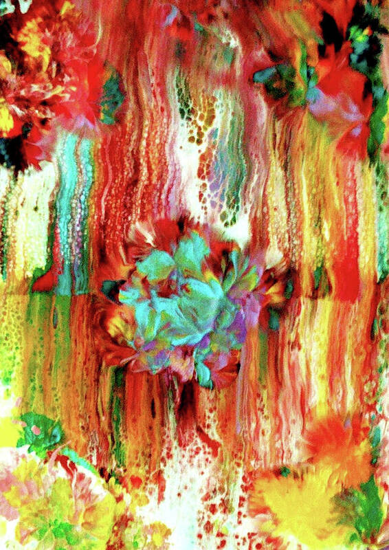 Rainbow Art Print featuring the painting Rainbow Flowers by Anna Adams