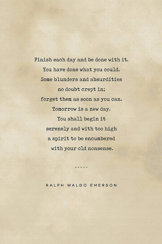 Ralph Waldo Emerson Quote Art Print featuring the mixed media Ralph Waldo Emerson Quote 01 - Typewriter quote on Old Paper - Literary Poster - Book Lover Gifts by Studio Grafiikka