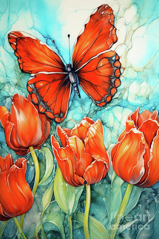 Red Tulips Art Print featuring the painting Red Tulip Rapture by Tina LeCour