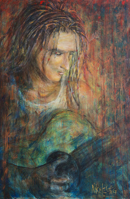Man With Dreadlocks Art Print featuring the painting Redemption Songs by Nik Helbig