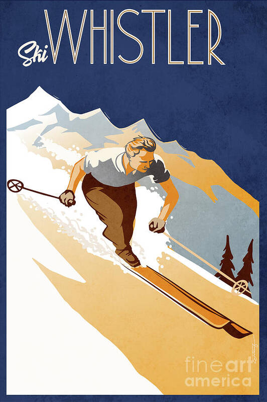 Travel Poster Art Print featuring the painting Retro vintage Ski Whistler Poster by Sassan Filsoof