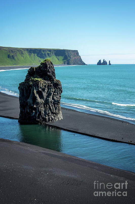 Iceland Art Print featuring the photograph Reynisfjara black beach, Iceland by Delphimages Photo Creations