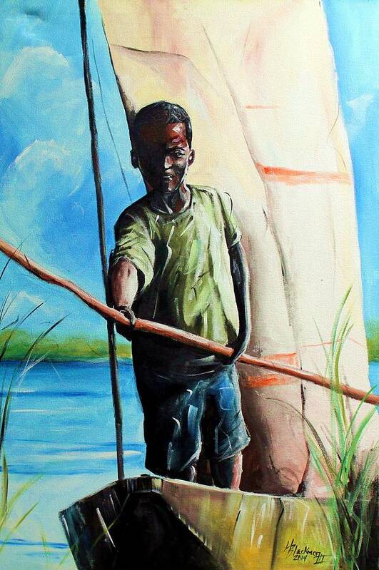 Boy Art Print featuring the painting River Boy by Henry Blackmon