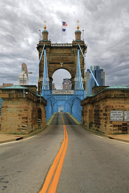 Roebling Bridge Cincinnati Art Print featuring the photograph Roebling Bridge Cincinnati by Dan Sproul