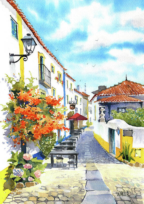 Rua Josefa De Obidos Portugal Painting by Dora Hathazi Mendes