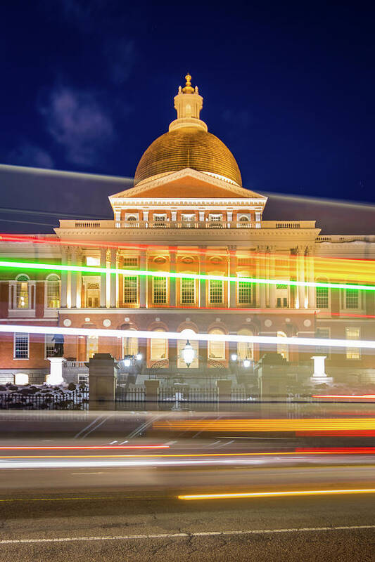 Massachusetts Statehouse Art Print featuring the photograph Rush Hour in front of the Massachusetts Statehouse by Kristen Wilkinson