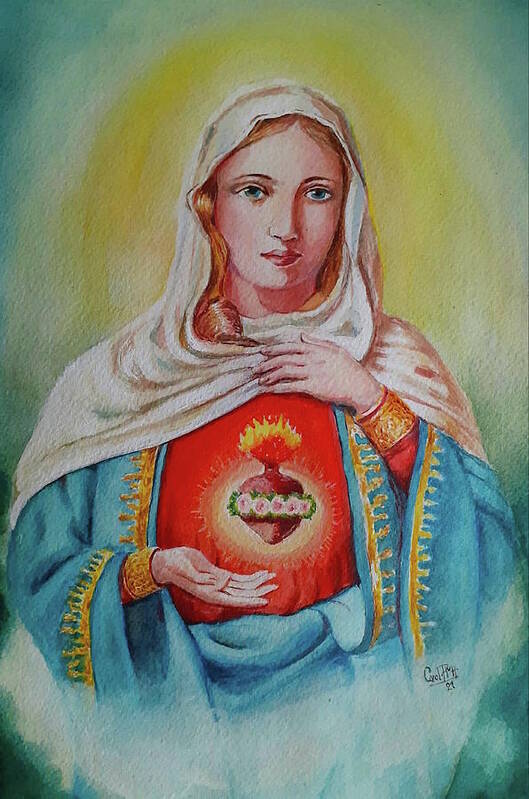 Saint Mary Art Print featuring the painting Saint Mary s sacred heart by Carolina Prieto Moreno