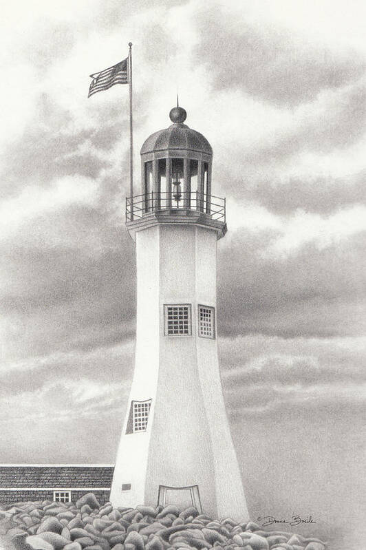 Scituate Art Print featuring the drawing Scituate Light by Donna Basile