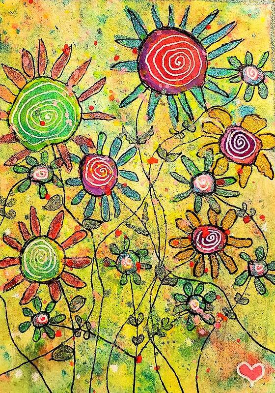 Daisies Art Print featuring the painting Silly Daisies by Deahn Benware