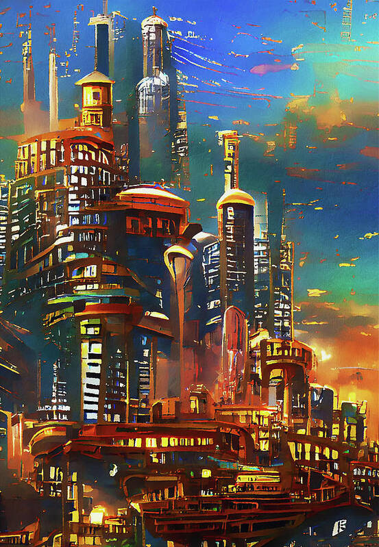 Future Art Print featuring the painting Skyline from the Future, 01 by AM FineArtPrints