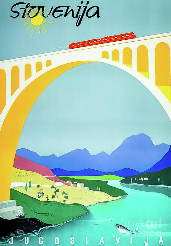 Bridge Art Print featuring the drawing Slovenia Travel Poster 1959 by M G Whittingham