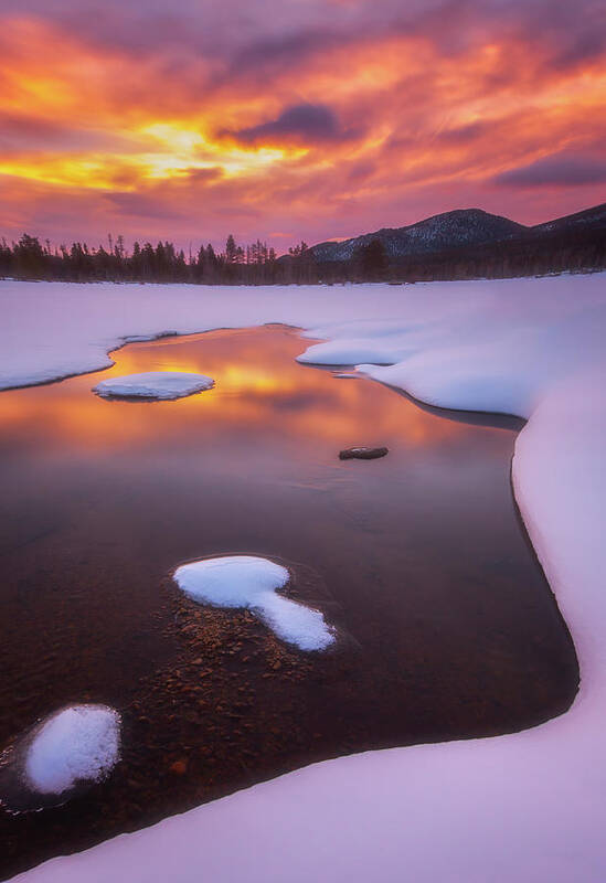Colorado Art Print featuring the photograph Snowy Sunrise at Sprague Lake by Darren White
