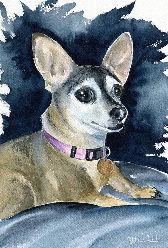 Chihuahua Art Print featuring the painting Sophie - Chihuahua dog painting by Dora Hathazi Mendes