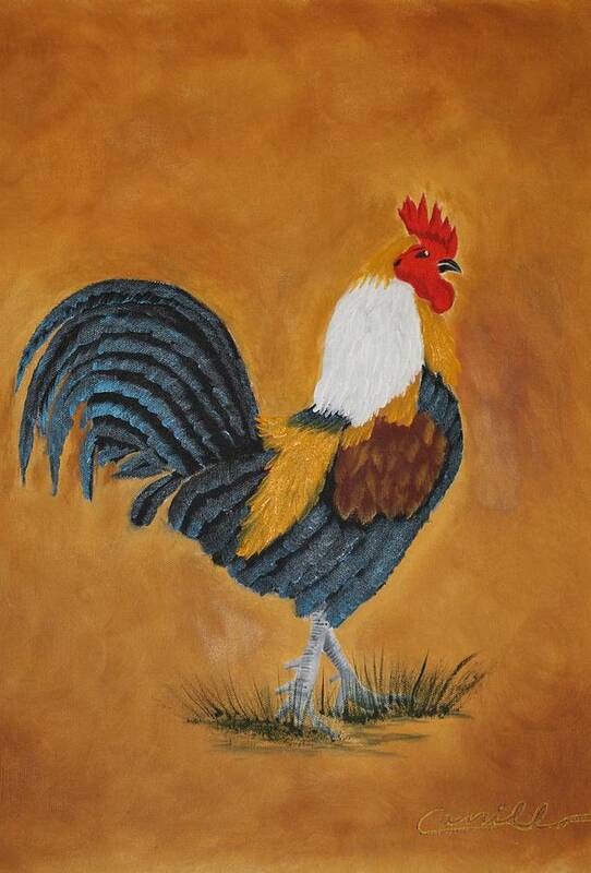 Colorful Rooster Art Print featuring the painting Spike by Ruben Carrillo