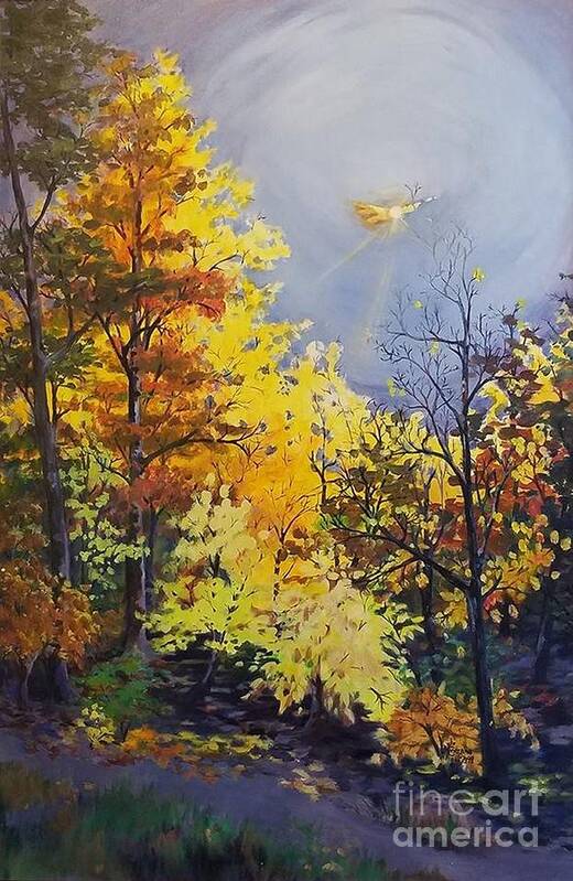 Trees Art Print featuring the painting Spotlight on Autumn by Merana Cadorette