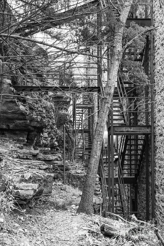 Eureka Springs Art Print featuring the photograph Squeezed In Grayscale by Jennifer White