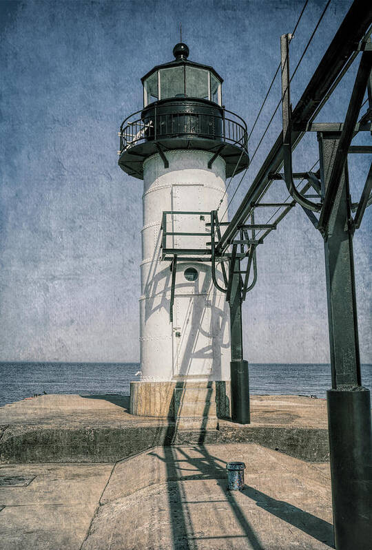 St. Joseph Michigan Beach Art Print featuring the photograph St. Joseph Michigan North Pier Light Textured by Dan Sproul