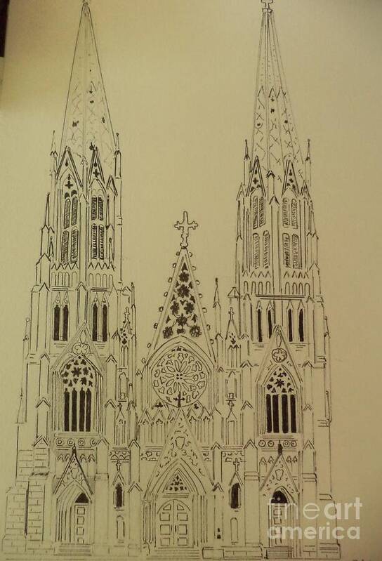 Donnsart1 Art Print featuring the drawing St Patrick's Cathedral by Donald Northup