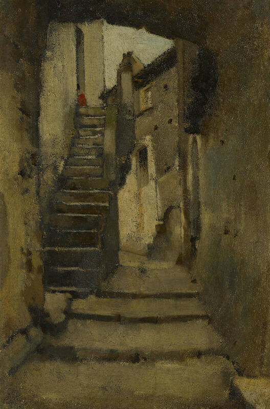 19th Century Painters Art Print featuring the painting Staircase in an Alley in Rome by Jean-Jacques Henner