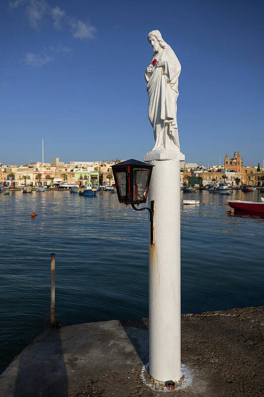 Jesus Art Print featuring the photograph Statue of Jesus at Sea Harbor in Malta by Artur Bogacki