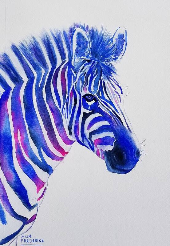 Zebra Art Print featuring the painting Stripes from the Left by Ann Frederick