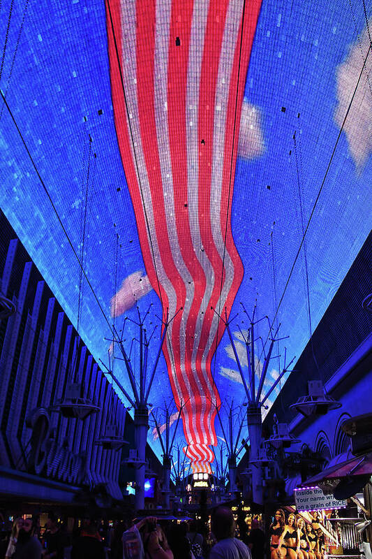 Night Art Print featuring the photograph Stripes on Fremont Street Experience, Las Vegas by Tatiana Travelways