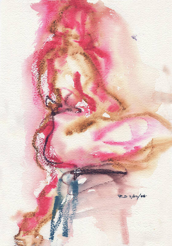 Abstract Nude Watercolour Art Print featuring the painting Studio Nude VI by Roxanne Dyer