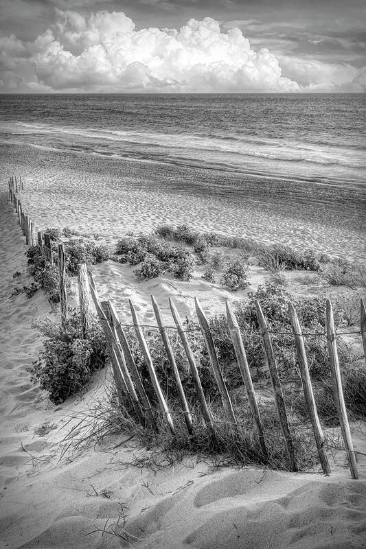 Clouds Art Print featuring the photograph Summer Beach at Sunset Black and White by Debra and Dave Vanderlaan